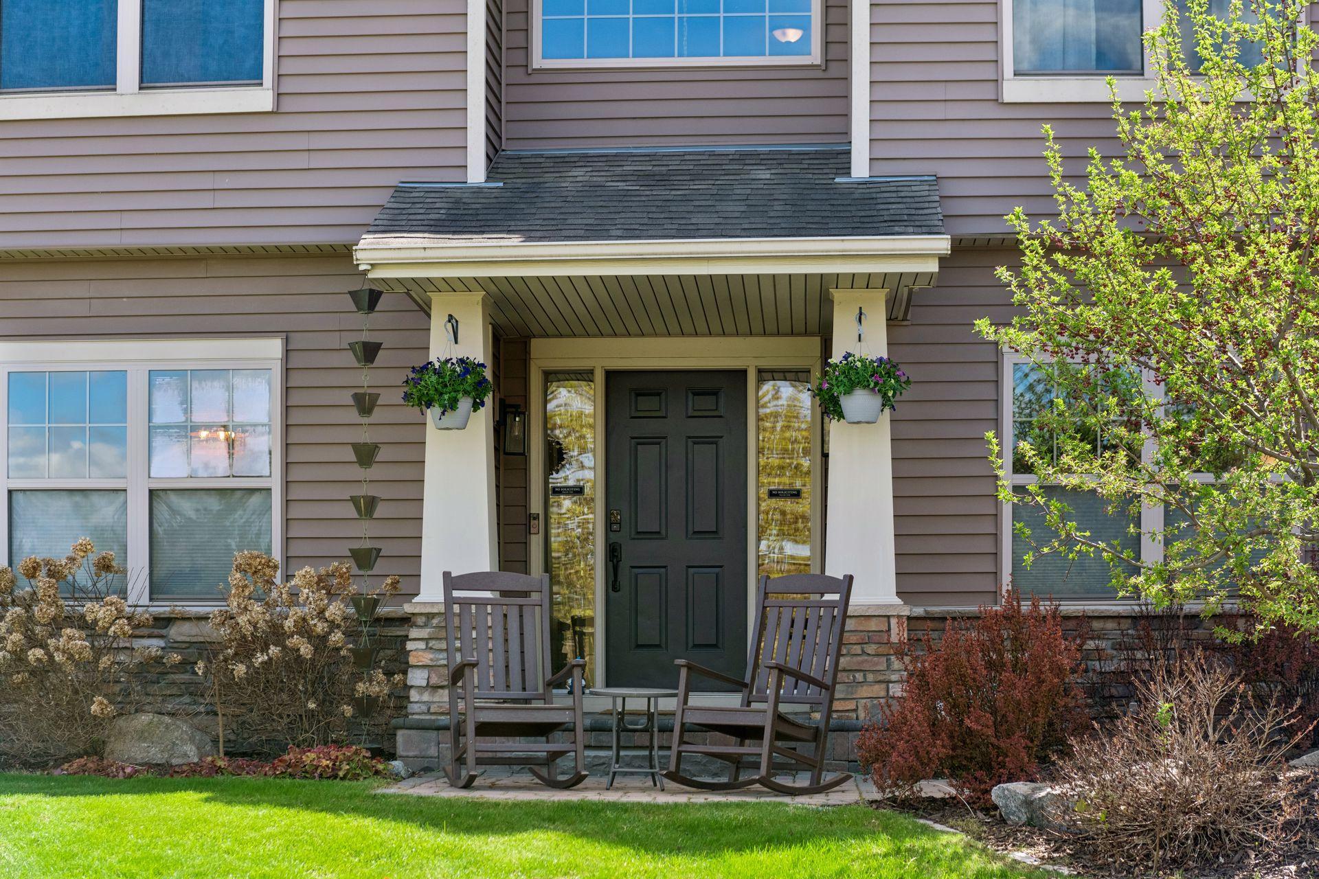 There is a front patio next to the welcoming covered entry.