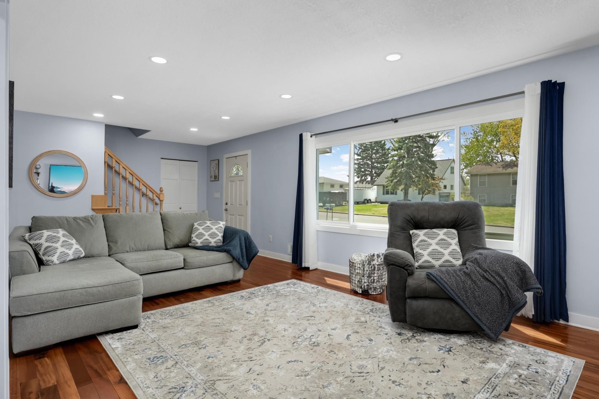 The entryway has plenty of space to unload your gear and hang up your coat.