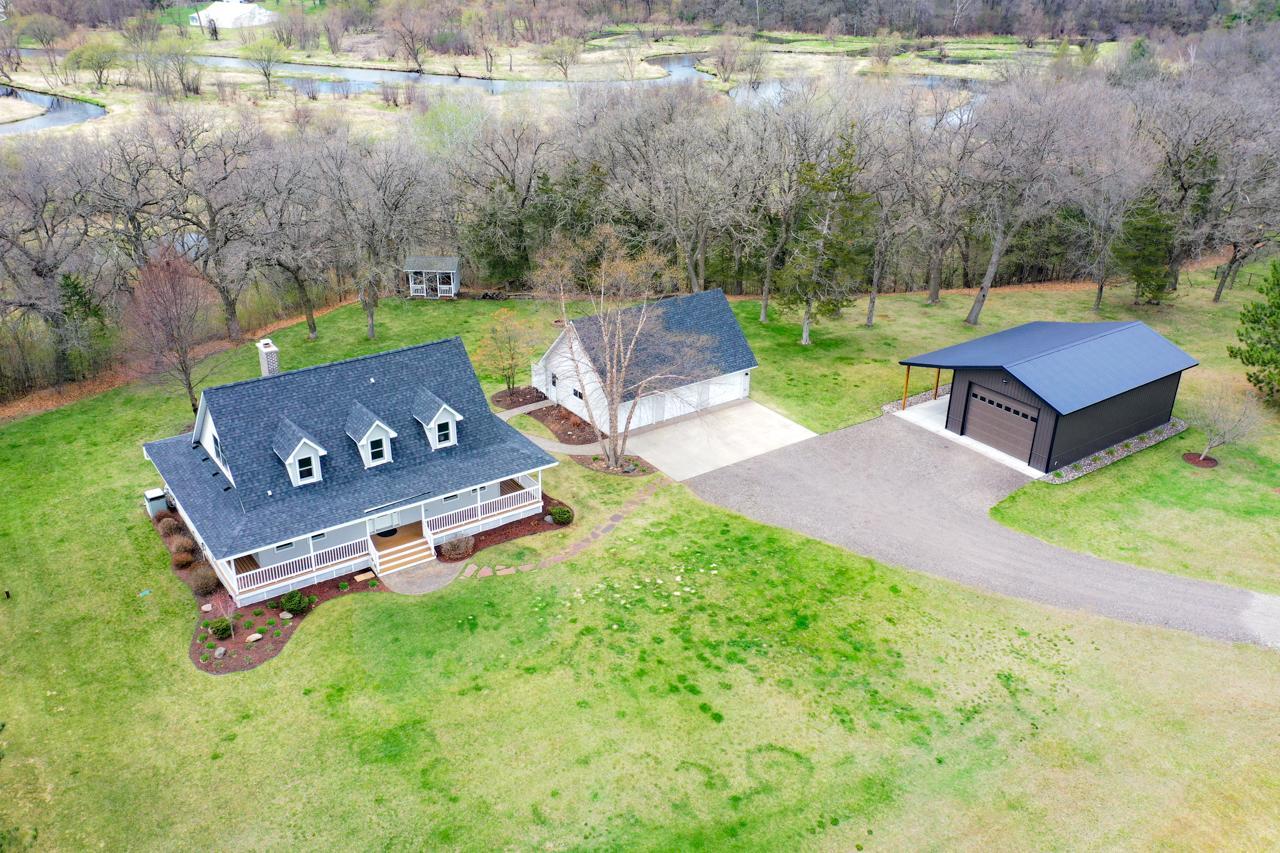 Aerial view with the Sunrise River in the background