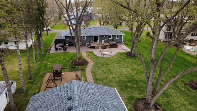 Aerial photo of back yard.