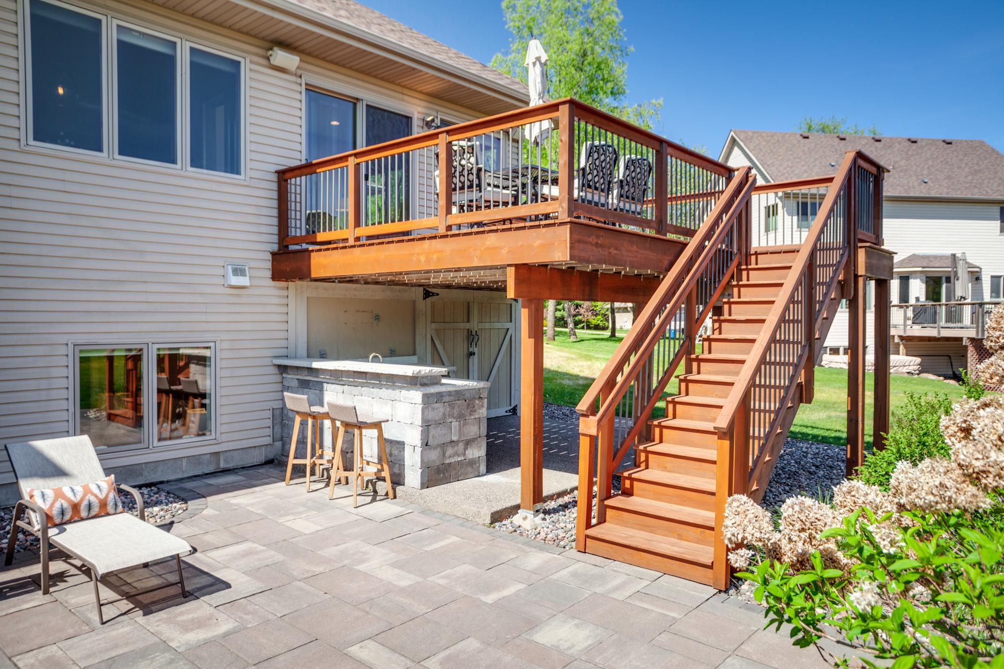 Built-in outdoor prep and serving area under the deck