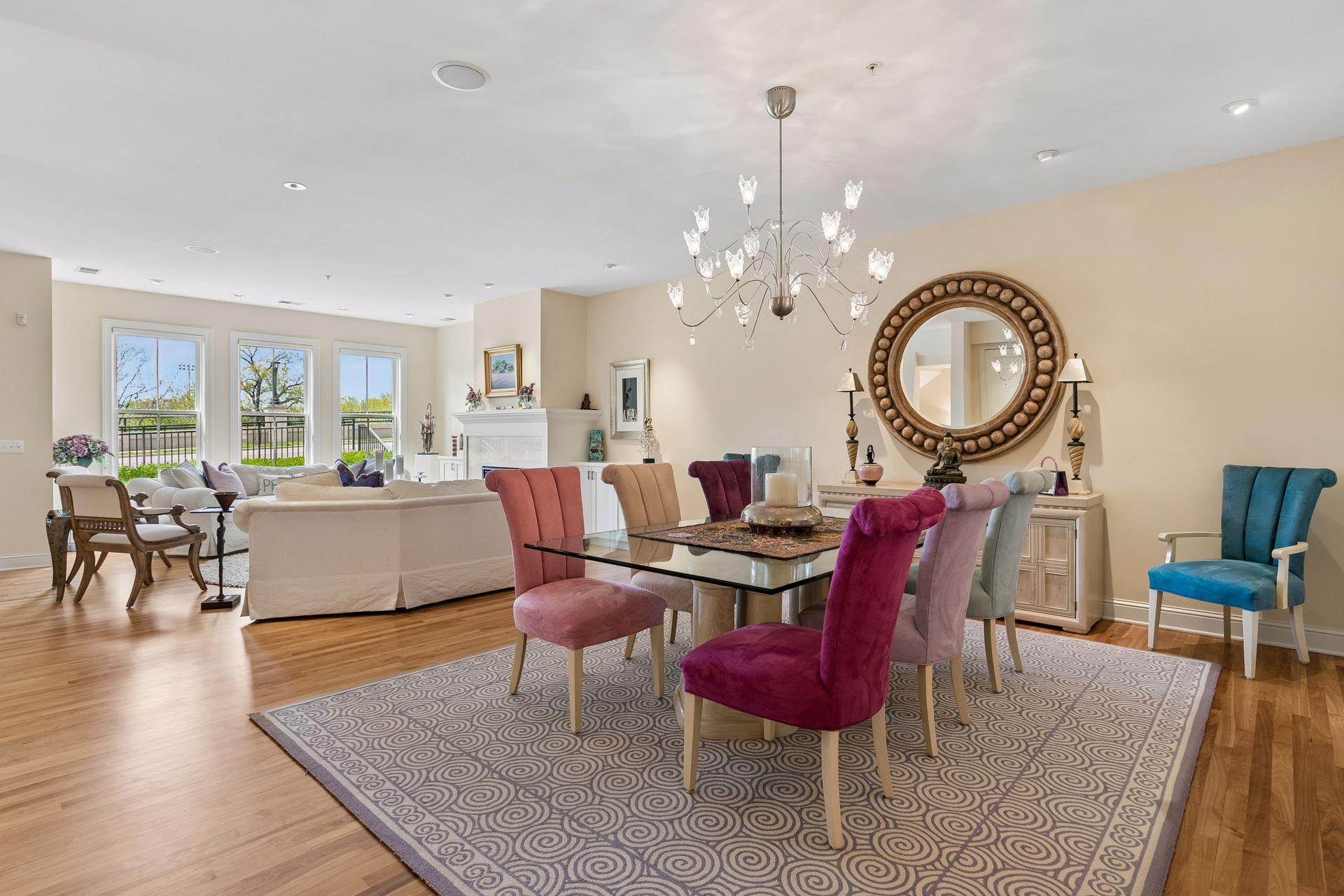 Living and dining streaming with natural light