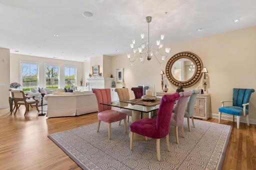 Living and dining streaming with natural light