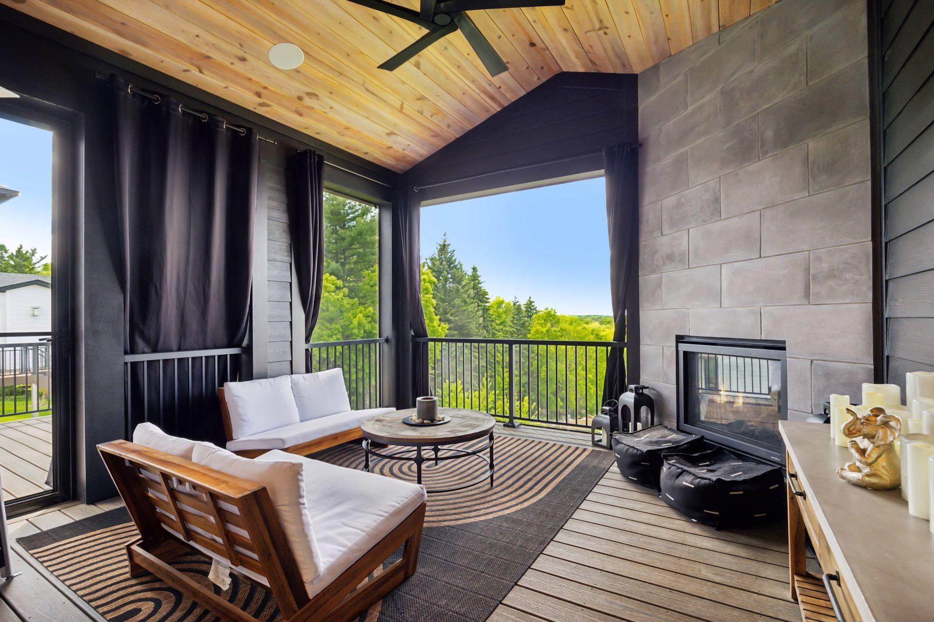 3-season screened porch with fireplace