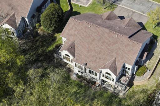 Overhead view of property and backyard