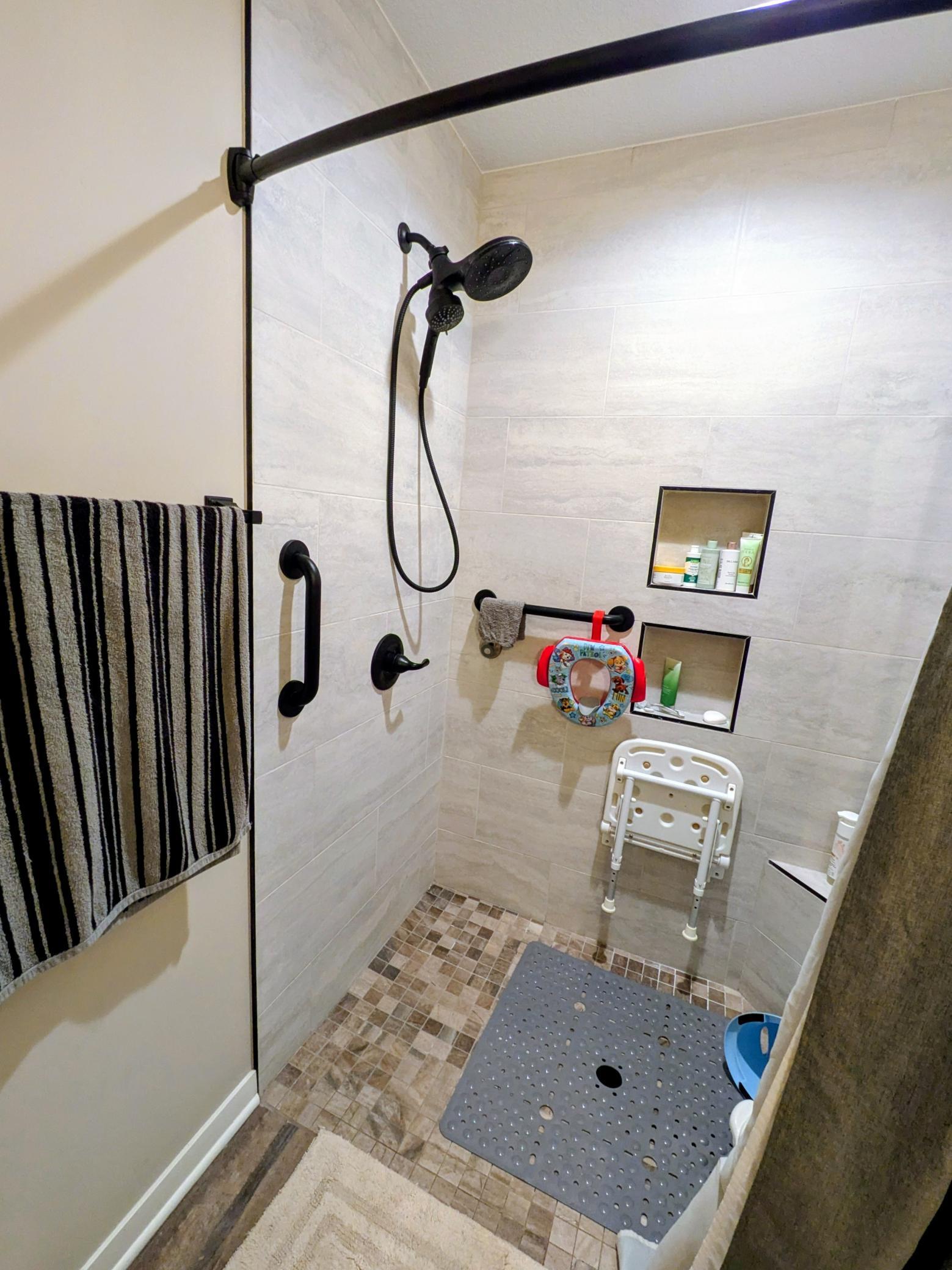 Roll-In Shower with Grab Bars
