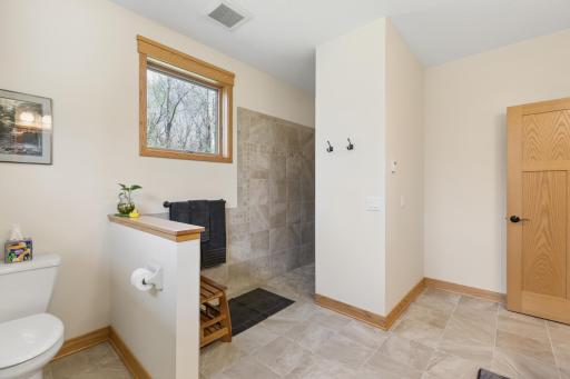 Another view of the primary bathroom showing the walk in shower. No step up! Another detail that is hard to find!