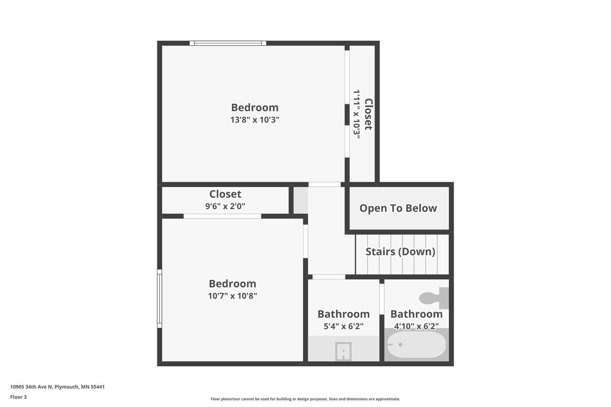 3nd level with 2 bedrooms and full bath