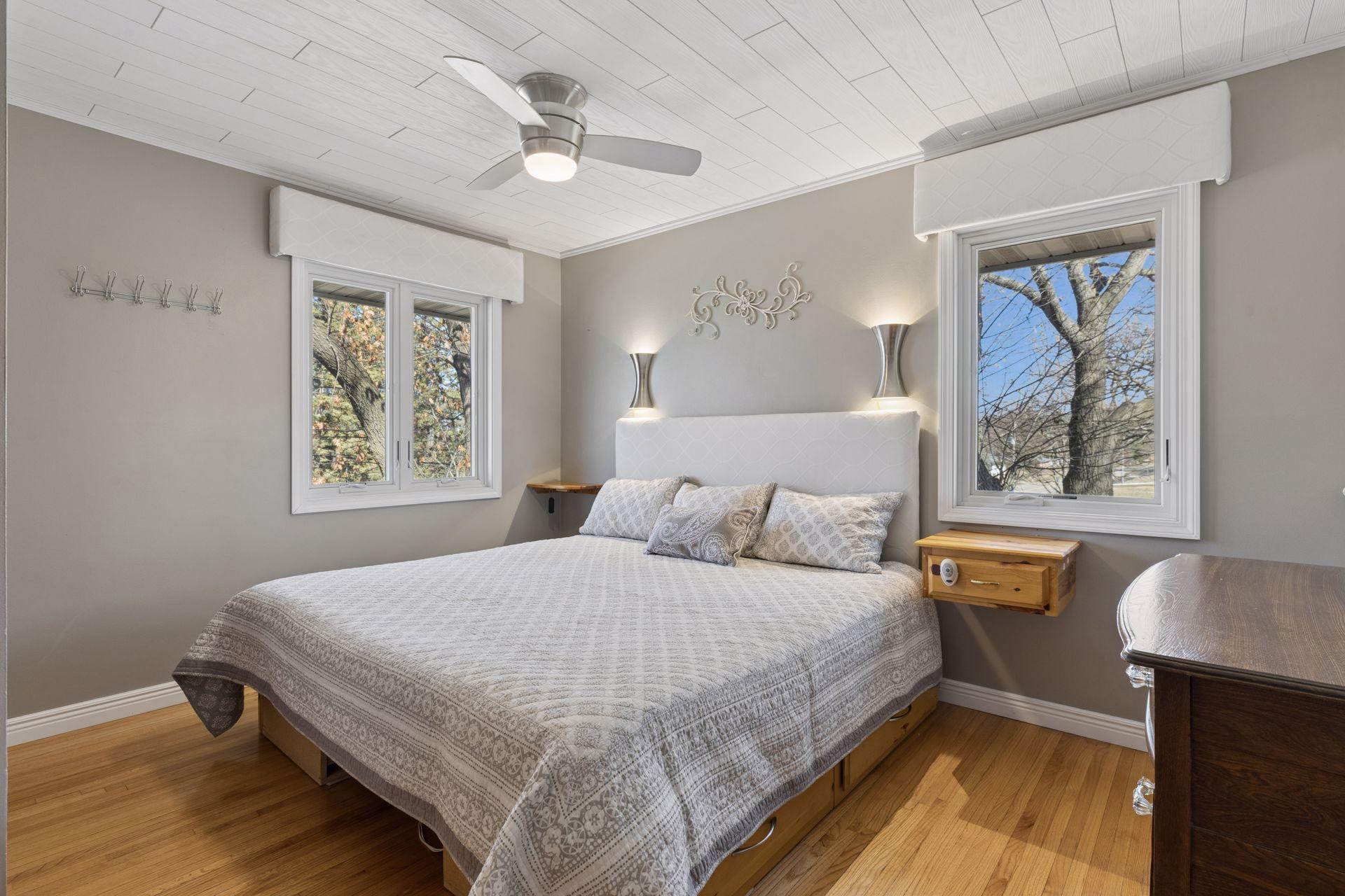 There are three bedrooms on the upper level.