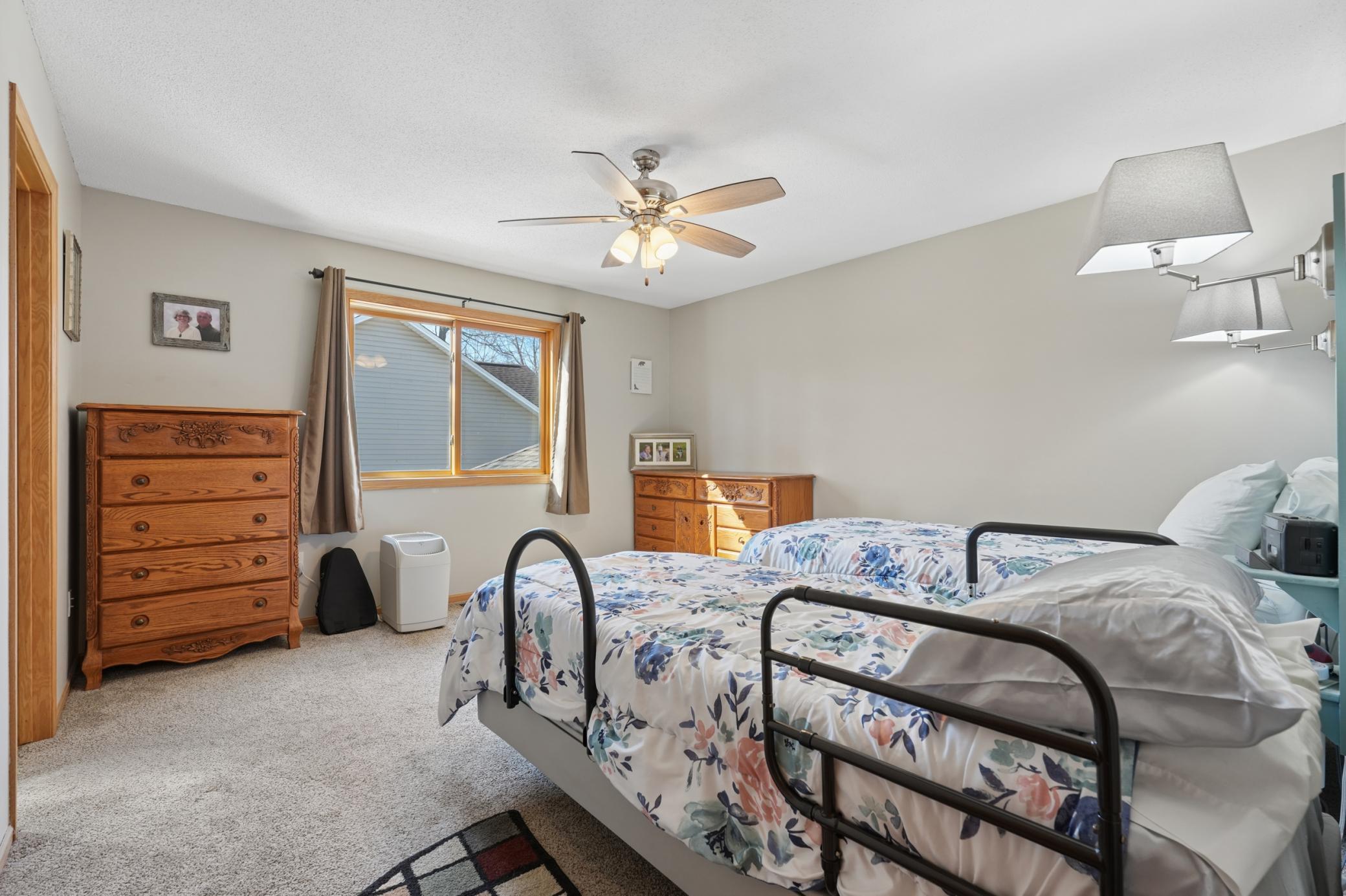 Twin beds work in the primary bedroom also.