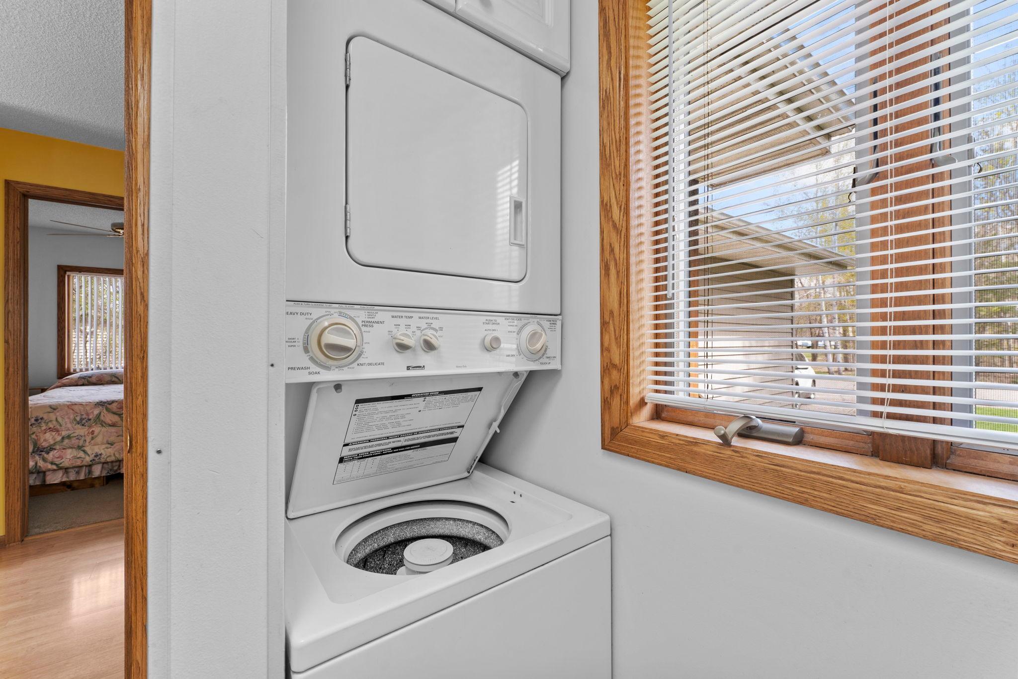 Small stackover washer/dryer in main level bathroom