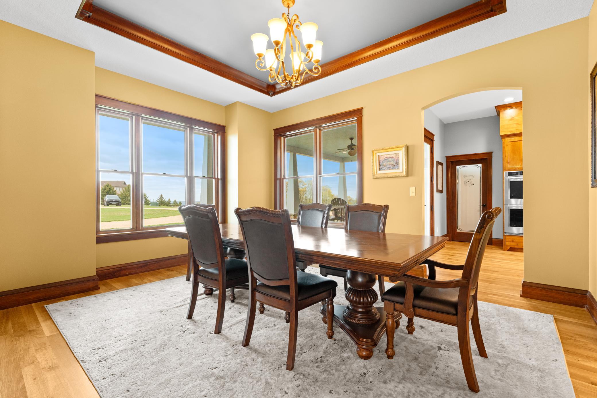 Formal dining room with tray ceiling