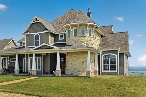 The Stillwater limestone turret creates a castle like aesthetic to this stately home