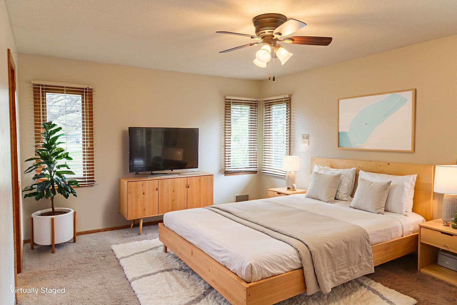 Virtually-staged Primary Bedroom