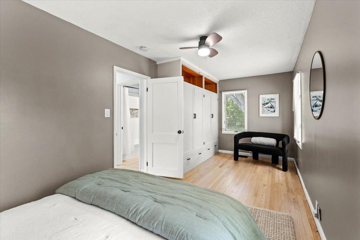 Large bedroom with ample built in storage/closet space