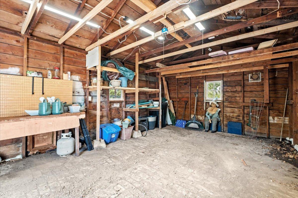 Attached garage to house, currently used for storage, but could be addition to home