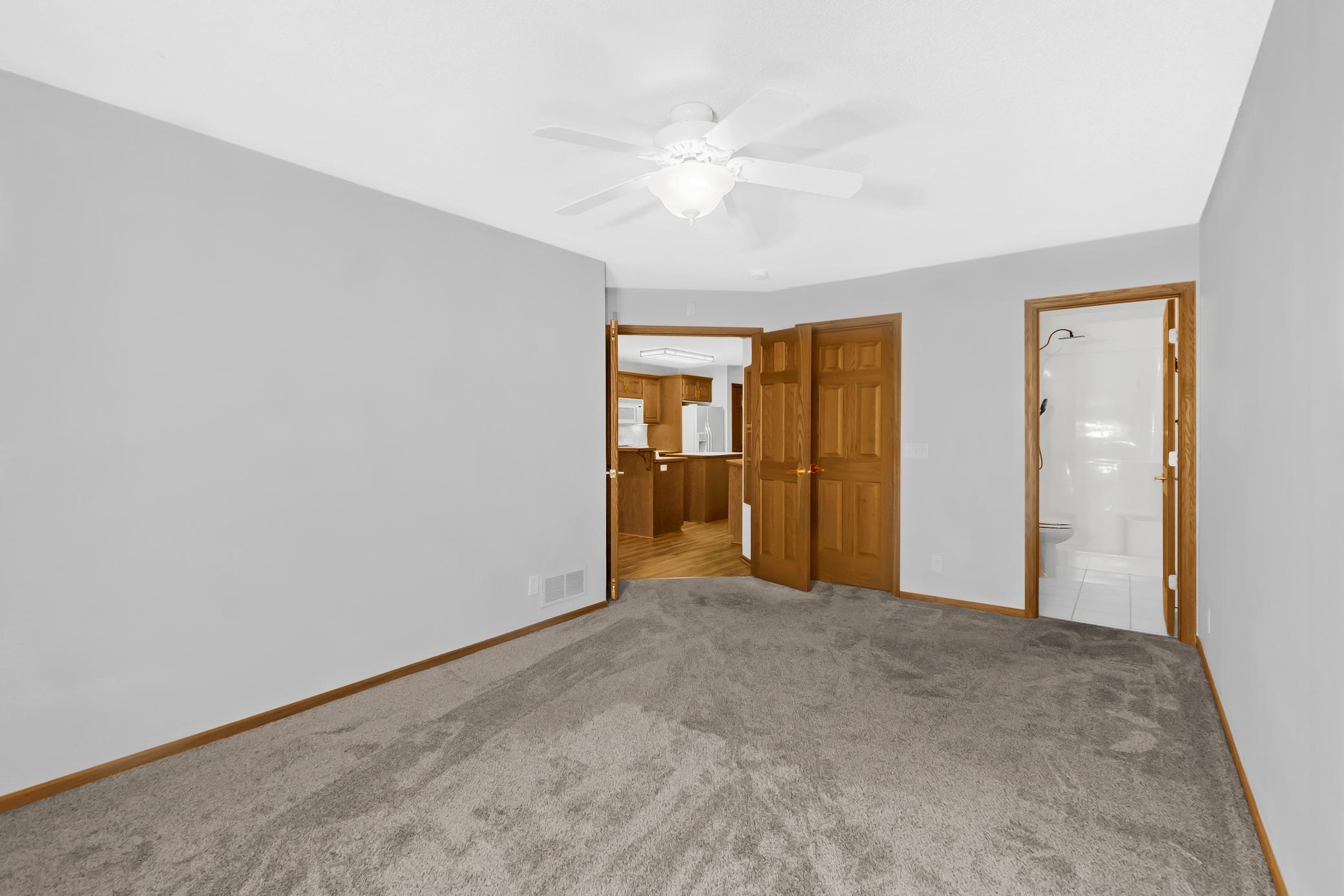 Walk in closet and private 3/4 bath