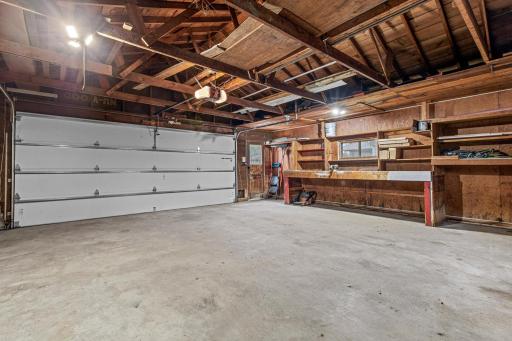 Oversized 2 car garage with shop area