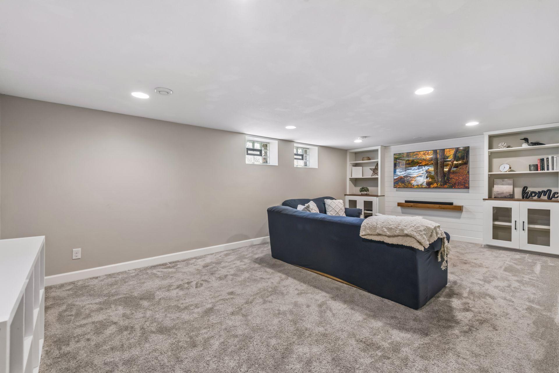 Finished lower level perfect for living room or game area