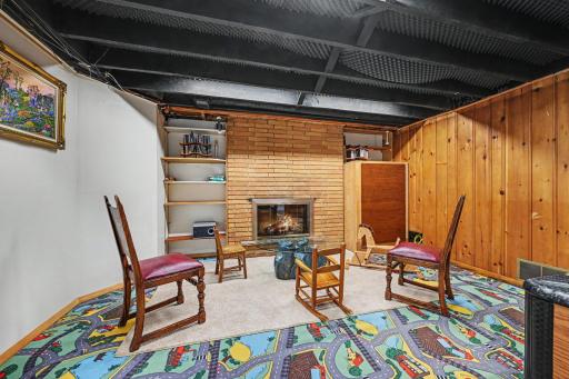 Family room w/ wood burning fireplace - lower level.