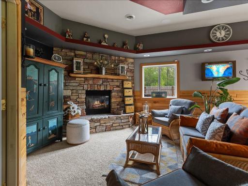 Lower level family room with fireplace