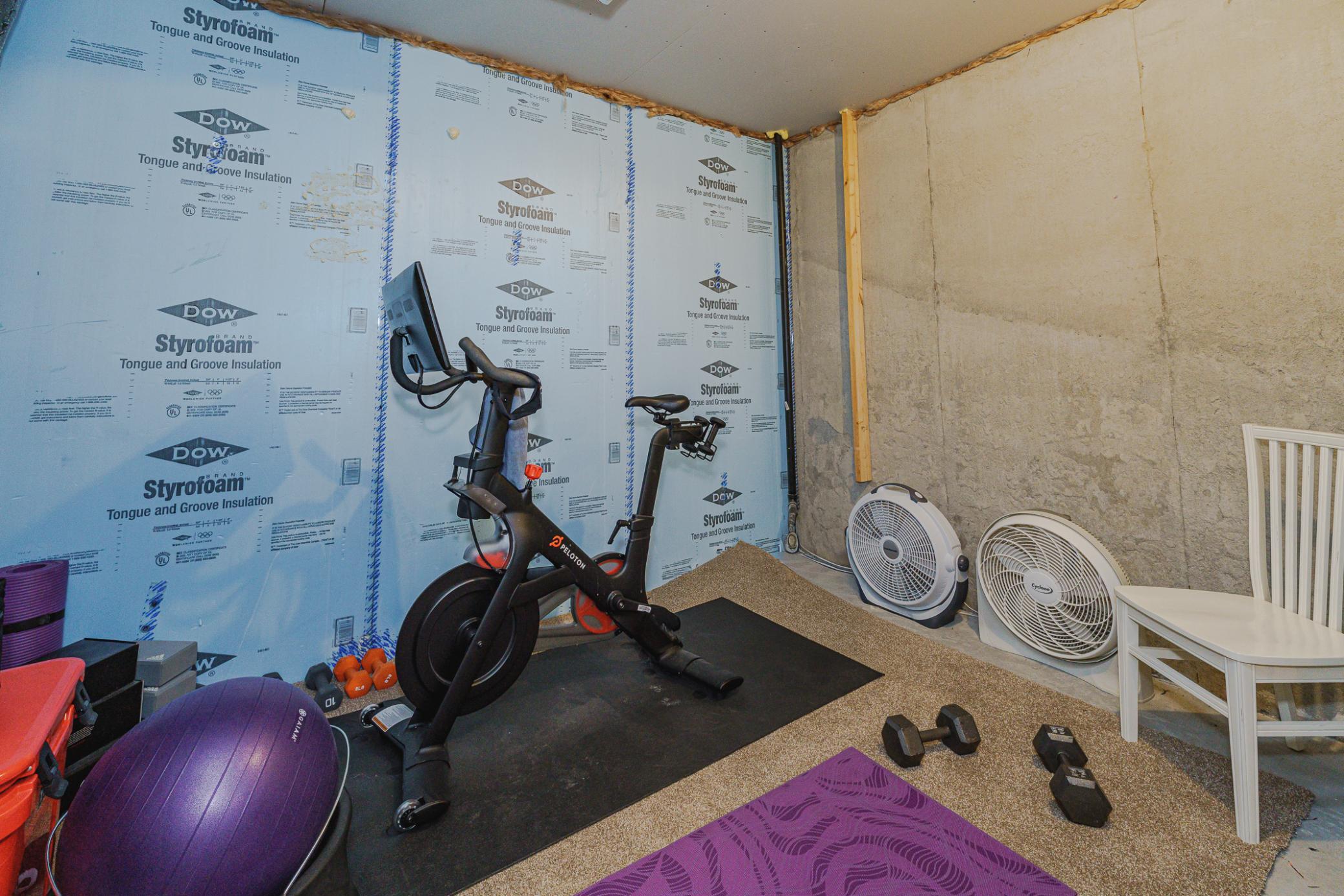 The storage room has enough space to set up a workout or hobby area.
