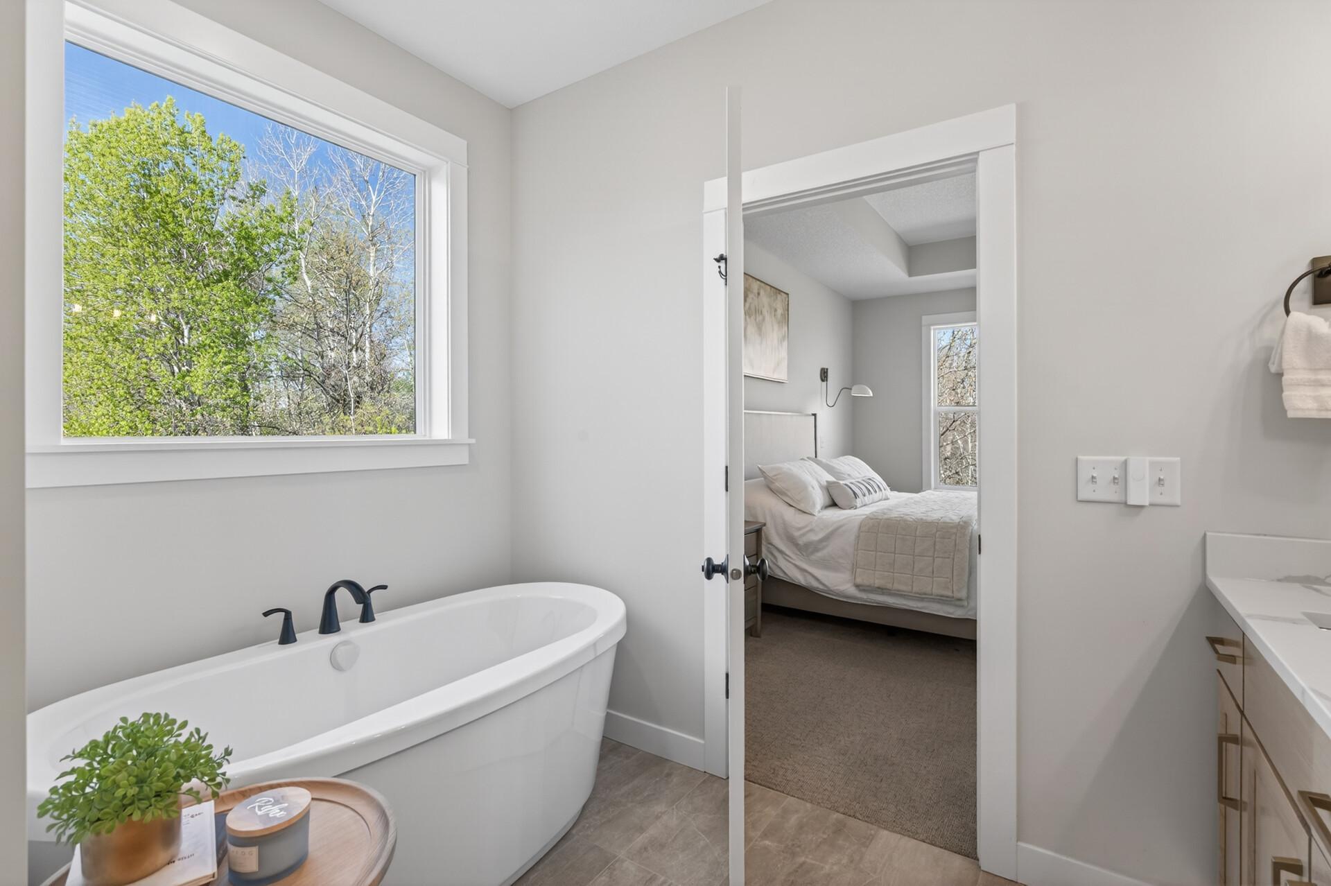 Large soaker tub in primary to relax in
