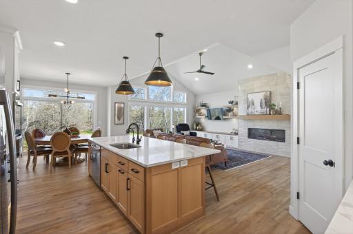 Large center island with white oak accents