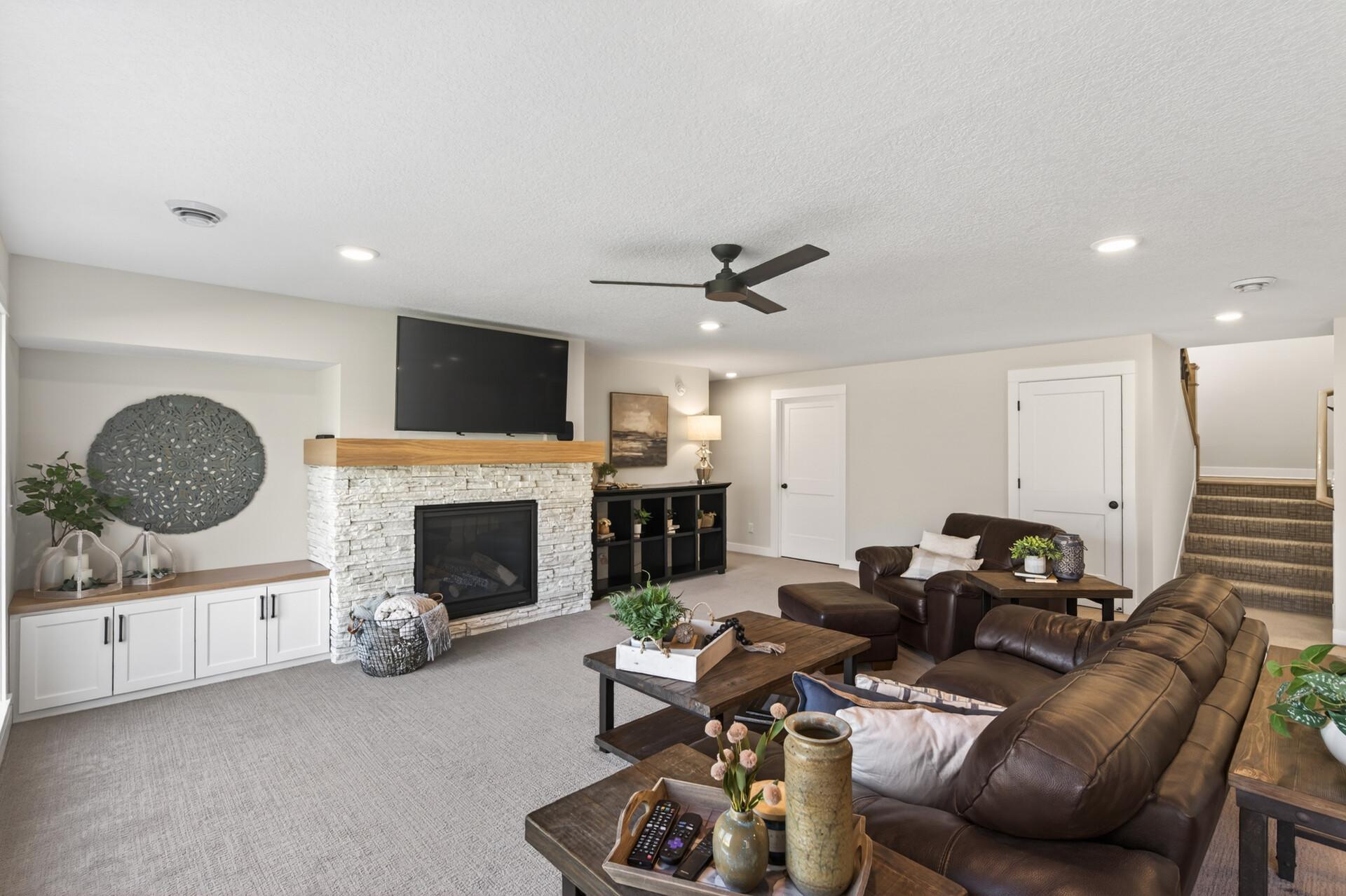 Second gas fireplace with oak mantle