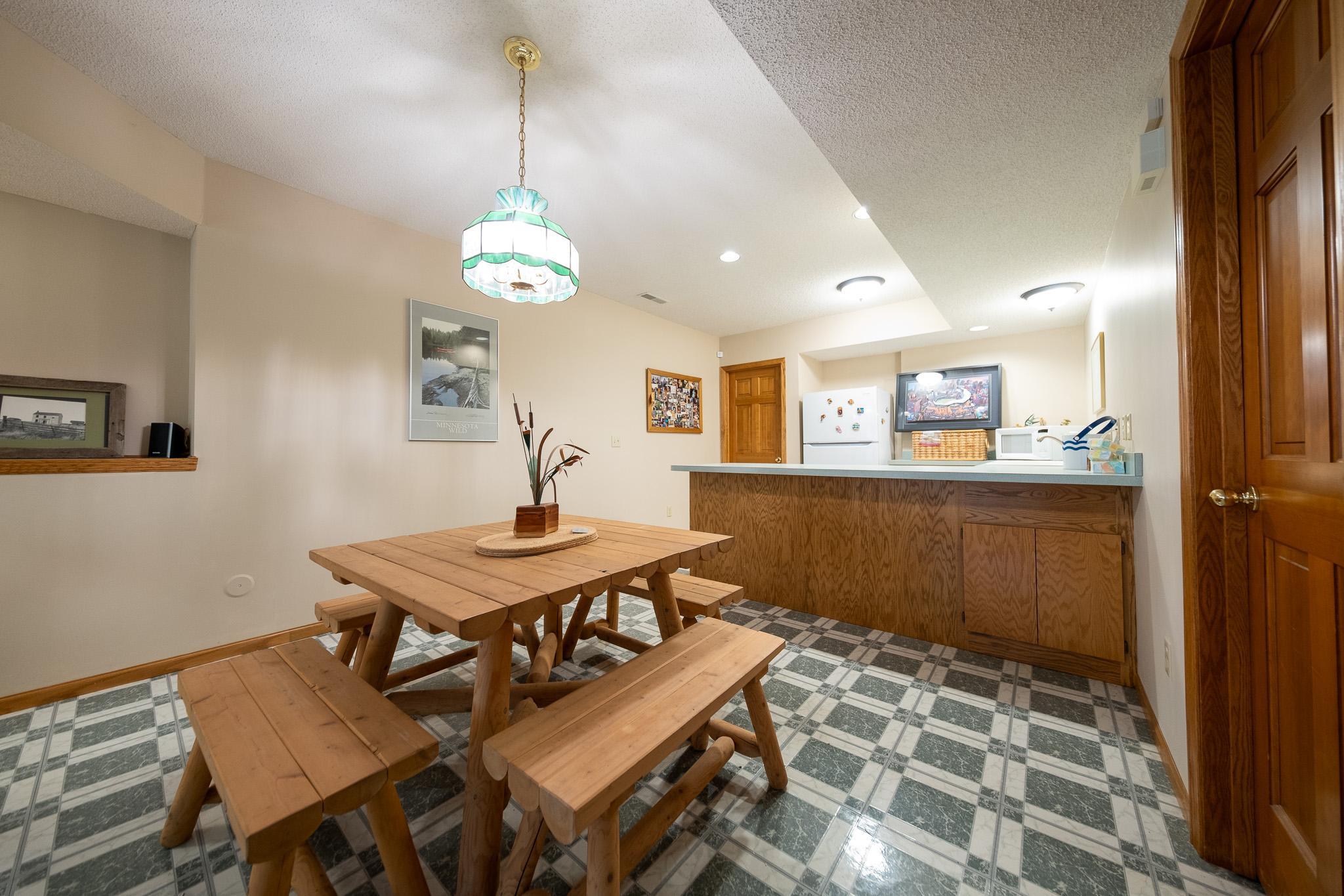Bar and eating area on the far end of the lower level too