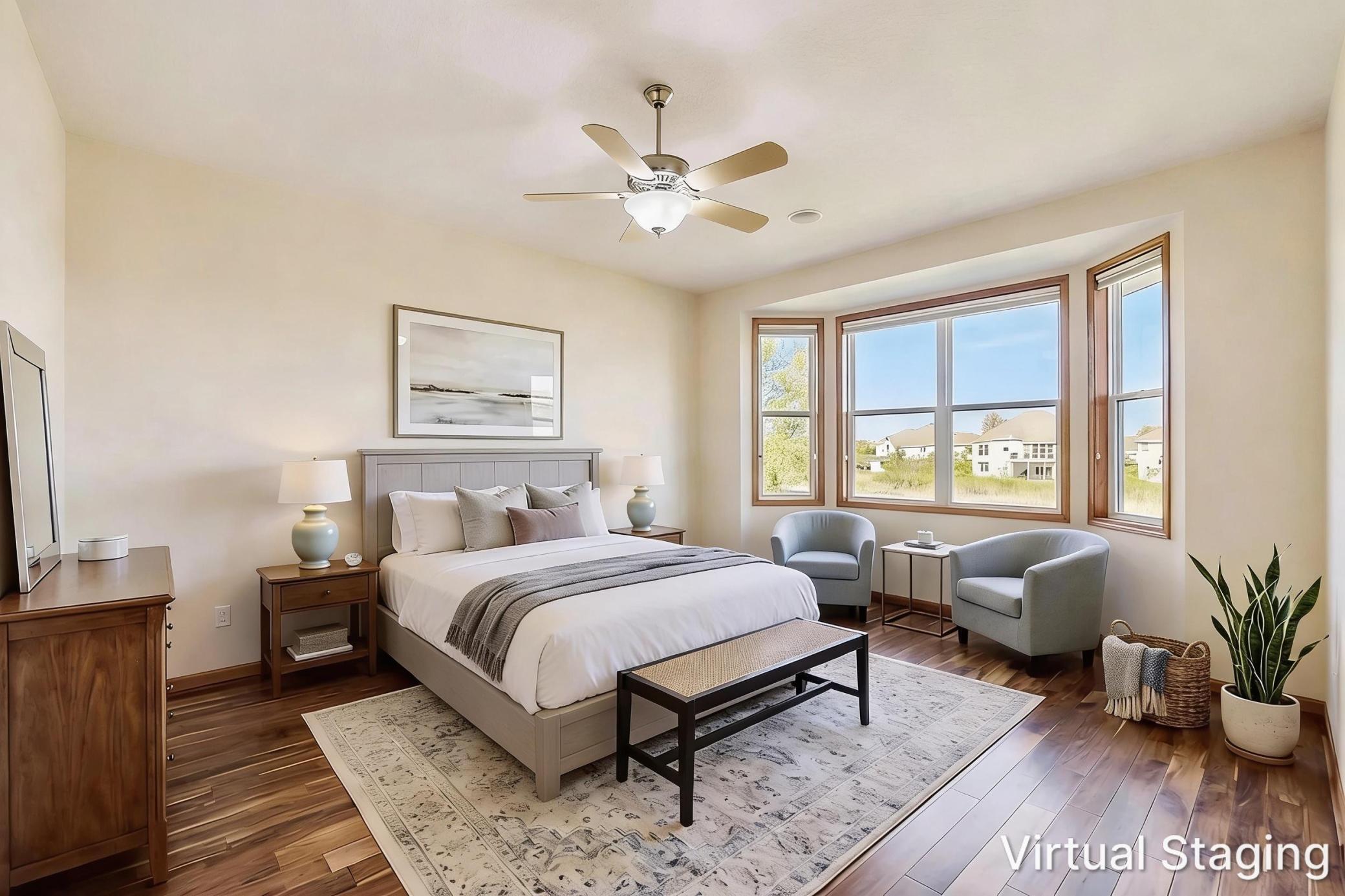 Primary bedroom virtually staged
