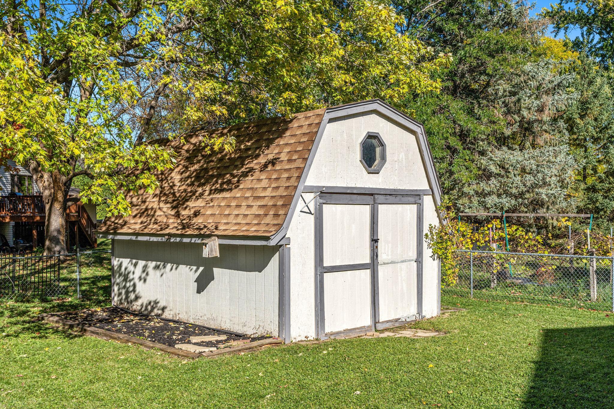 Large storage shed for all of your tools and machinery.