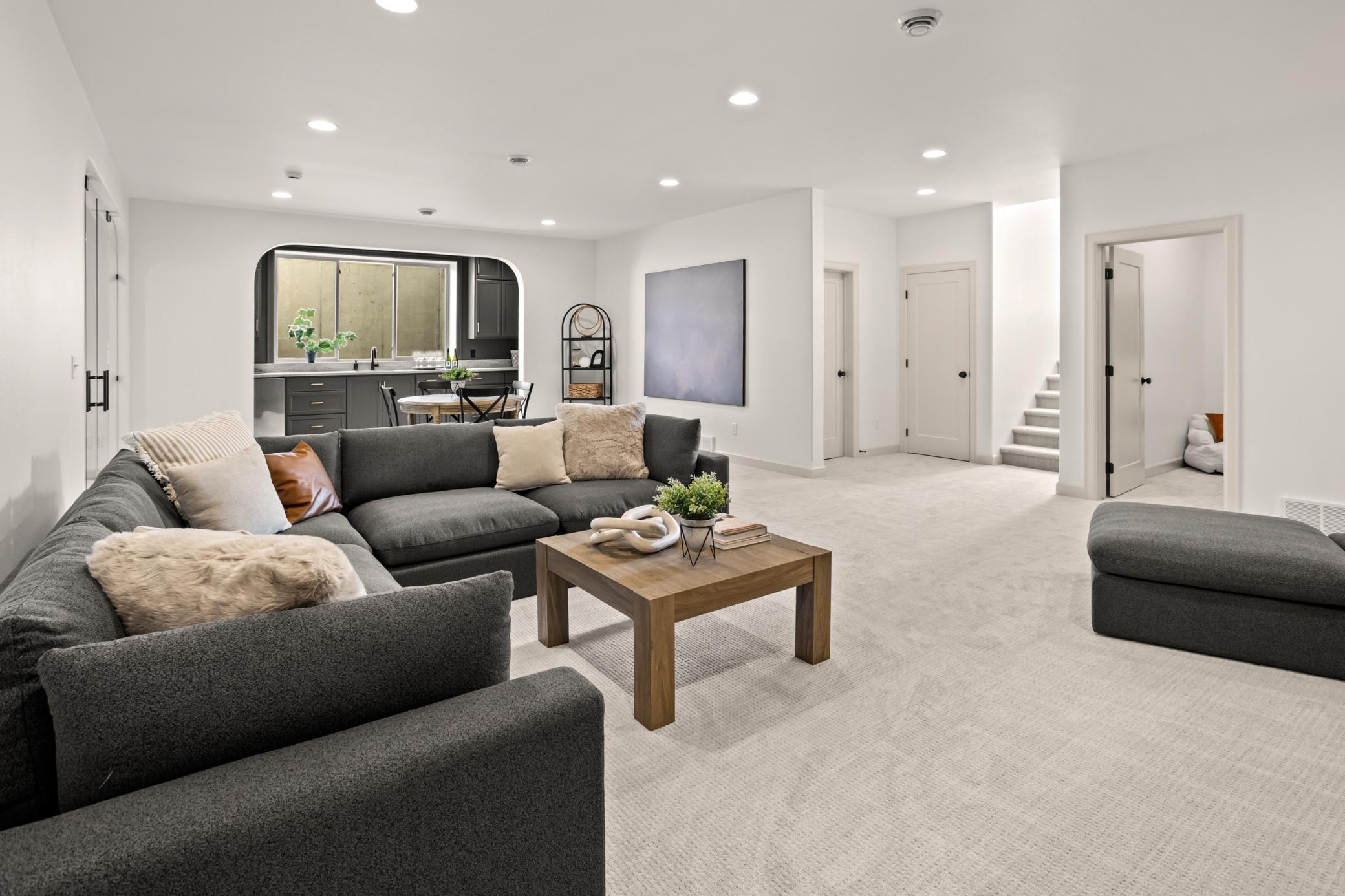 Spacious flexible family room + game spaces