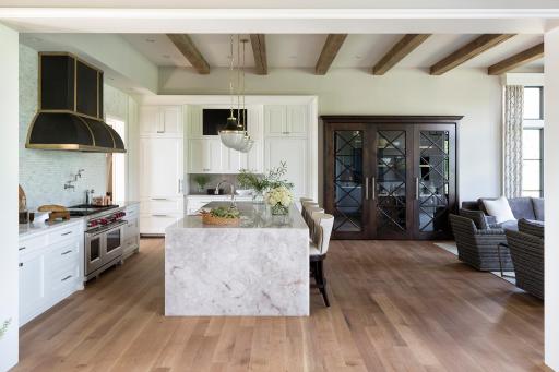 Quartzite countertops with waterfall island