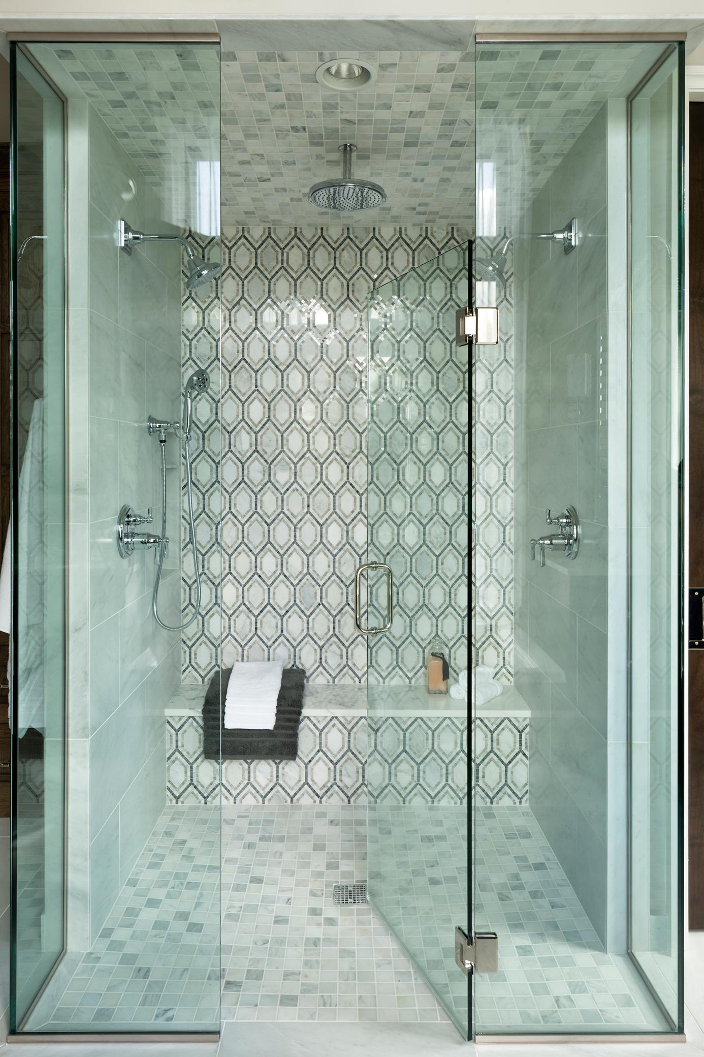 Marble shower with slab bench