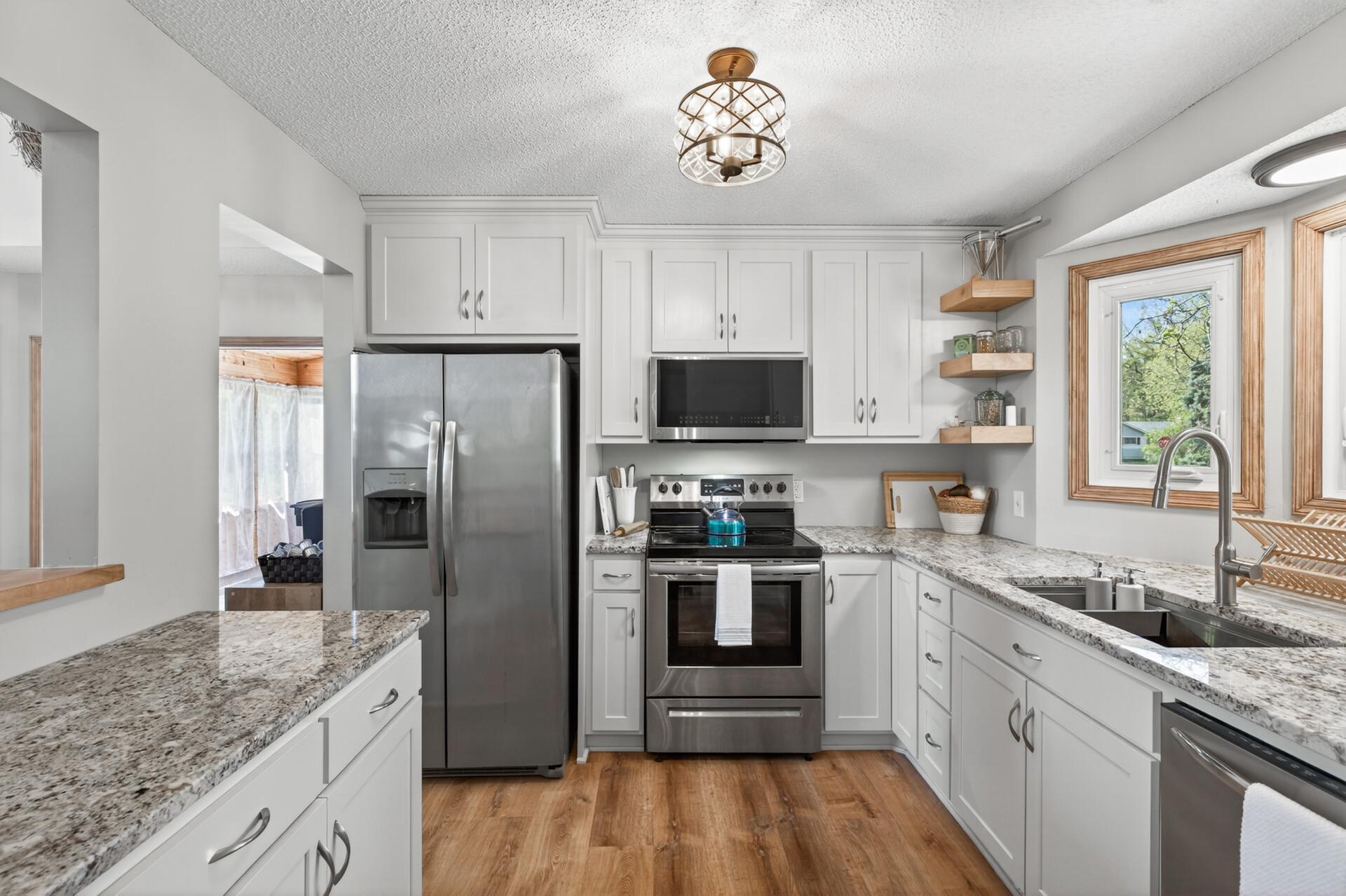 Completely remodeled kitchen with granite counters