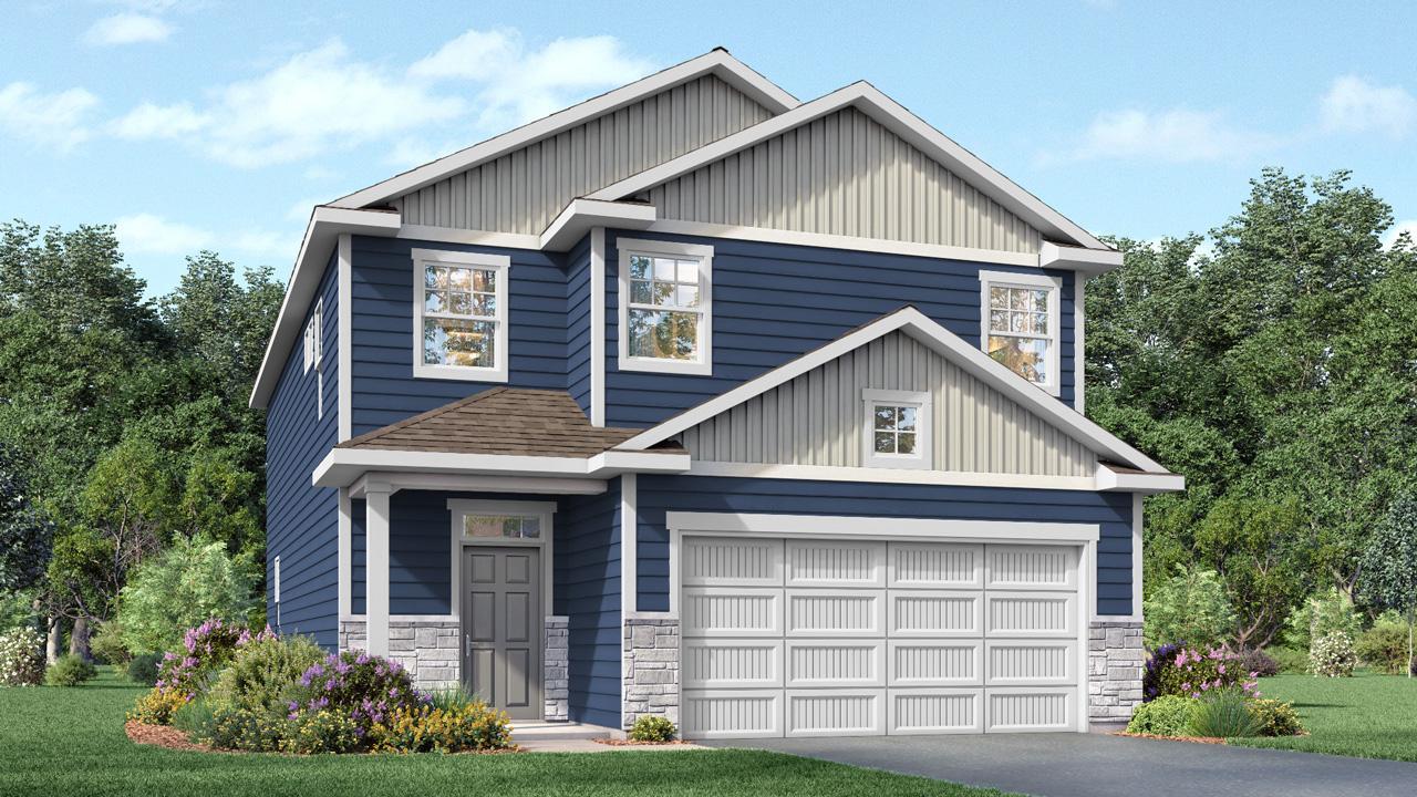8074 Martin Ave will feature the desirable heartland cottage elevation with board and batten along with accent stone. *Picture is a market rendering; actual exterior color may vary.