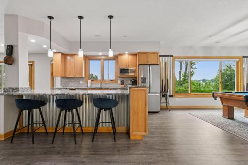 Lower-level kitchen - full size refrigerator, dishwasher, icemaker, and microwave.