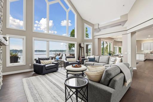 Panoramic views of the lake from the main level living areas.