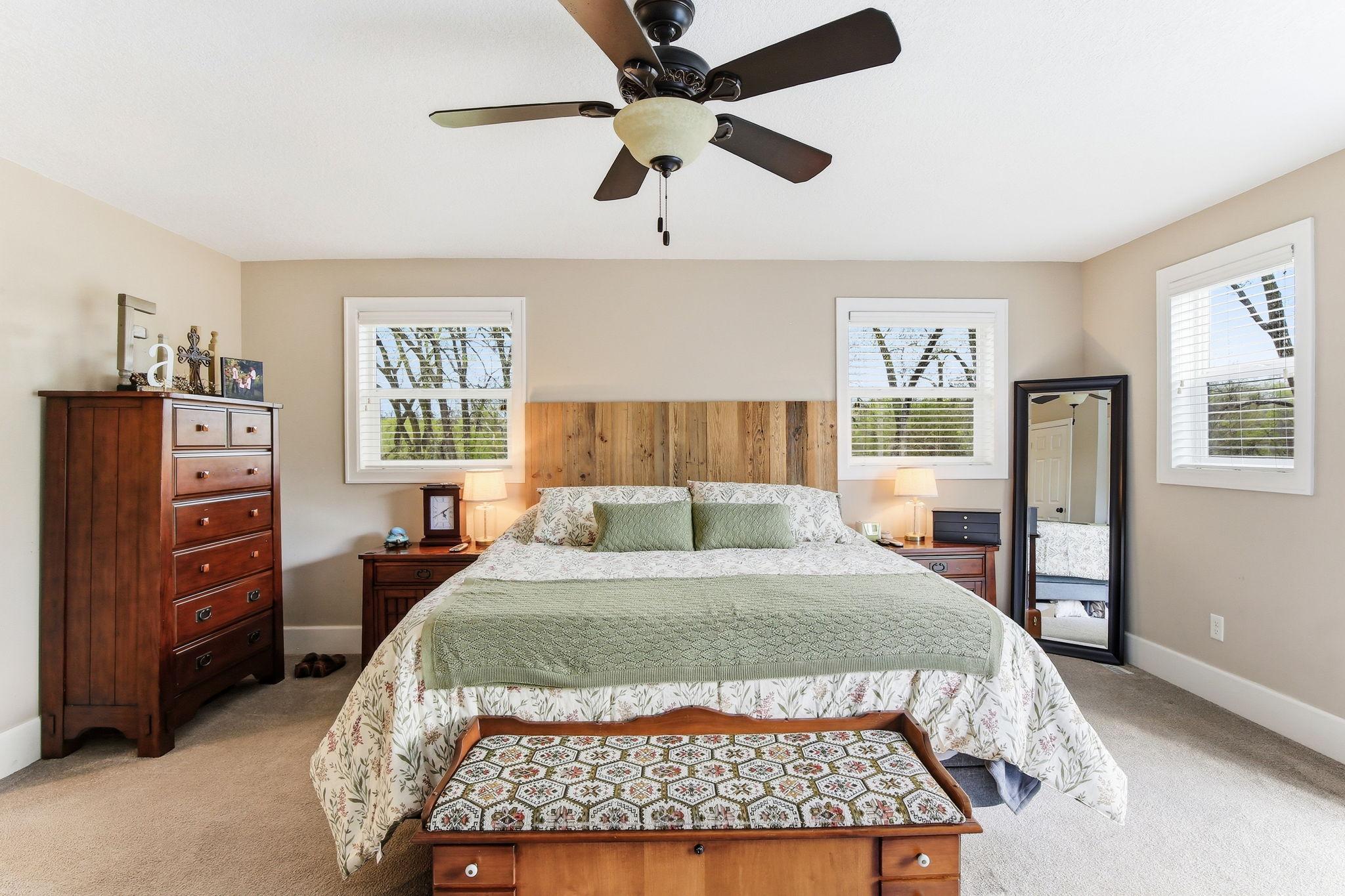 Spacious Owner’s Bedroom with room for larger furniture and a comfortable layout.