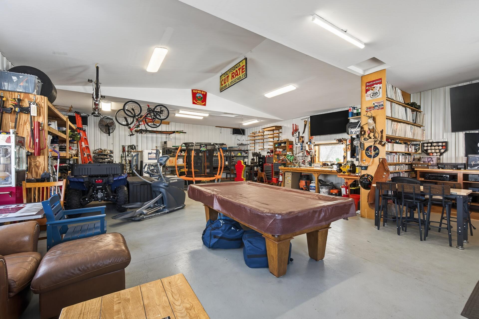Pool table in the heated shop.