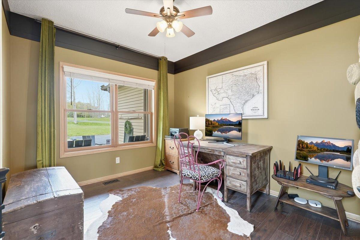 Main level office overlooks your front patio.