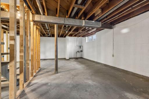 Clean, unfinished basement ready for your design ideas! Build equity fast!
