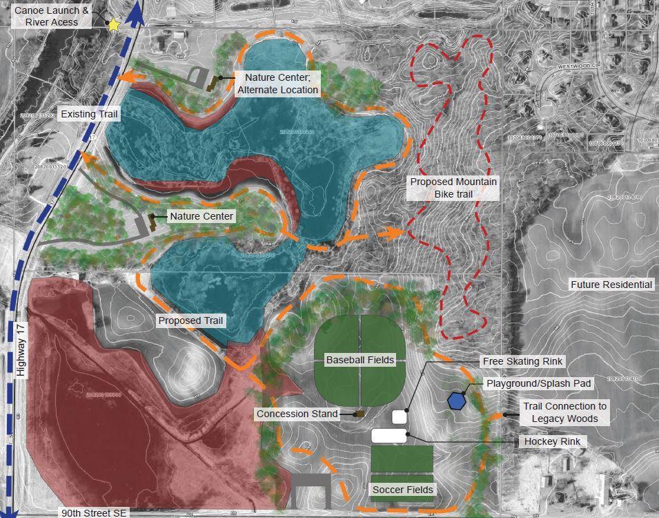 Take the walking trail to this spectacular new park that will feature a plethora of activities that can be enjoyed year-round! (artist rendering)