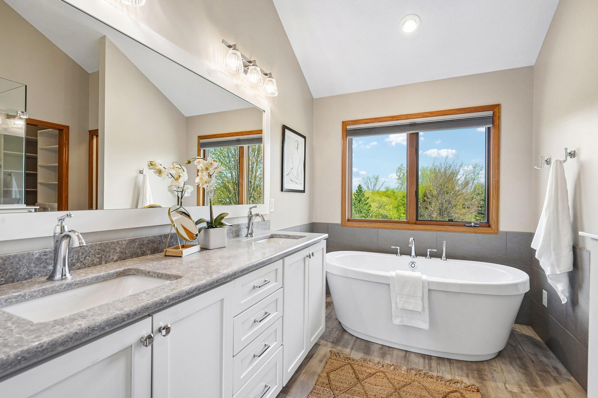 Primary bath with soaking tub.