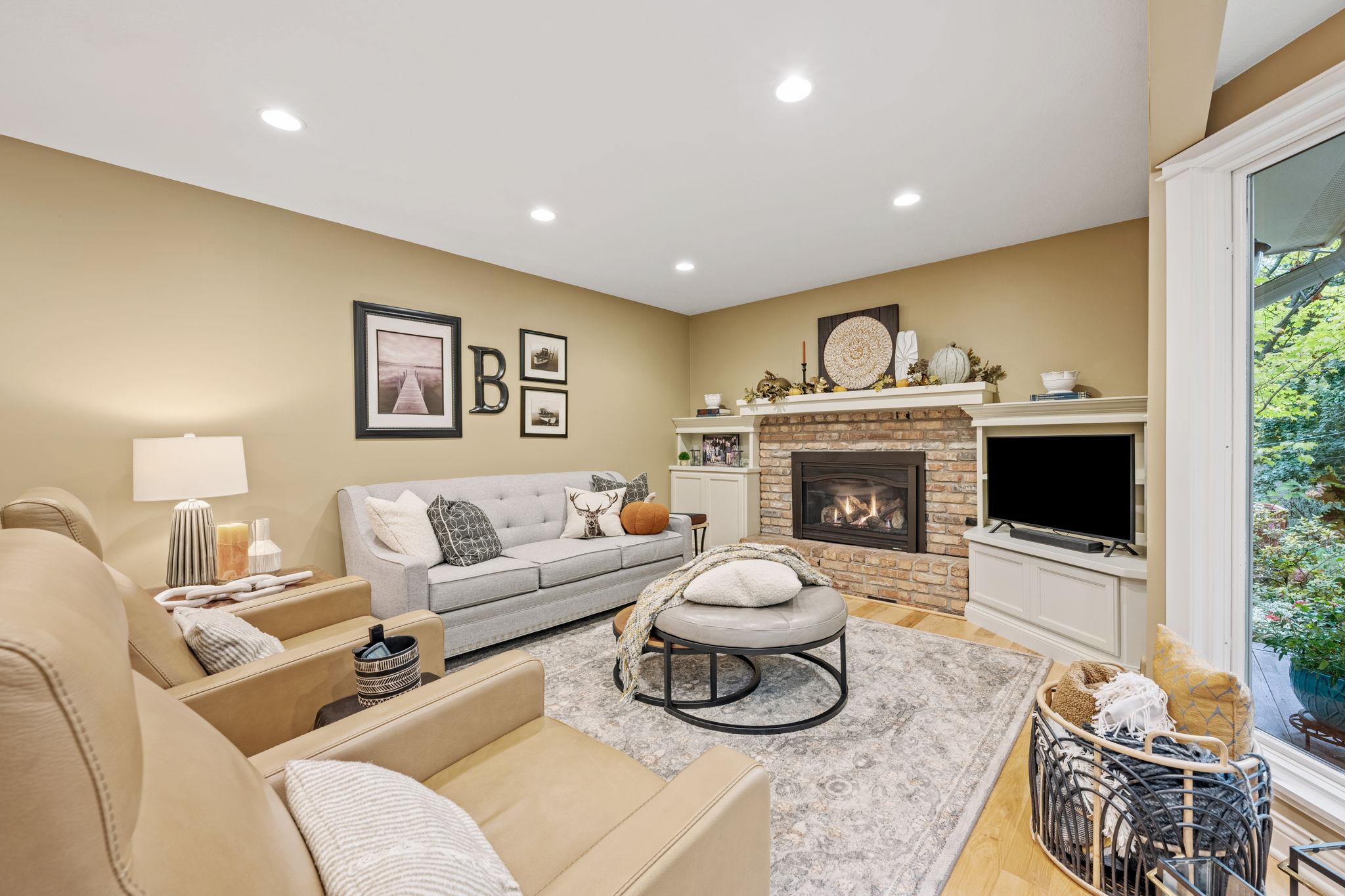 Cozy main level family room with a view to the outdoors
