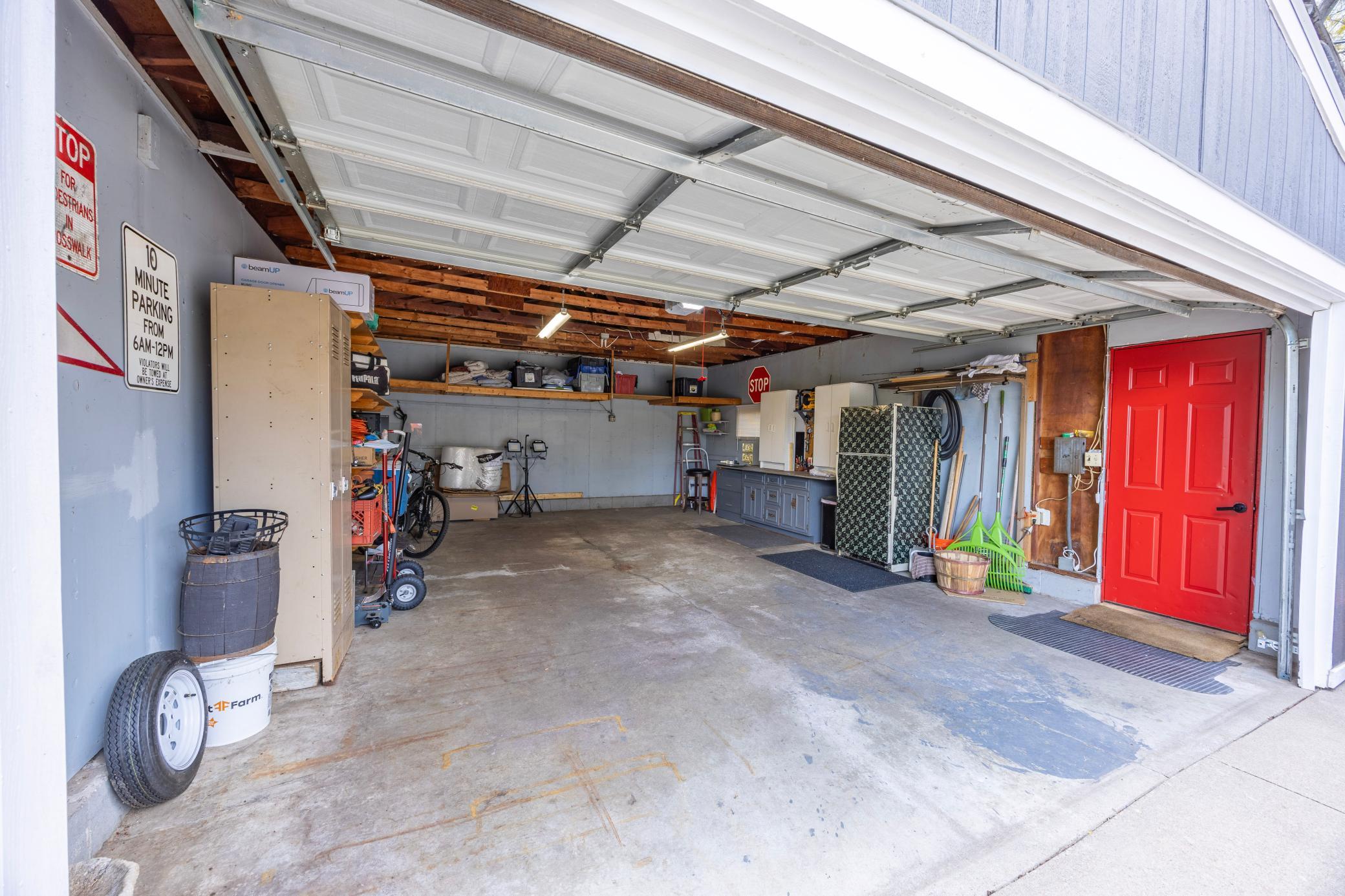 Garage is deep, allowing extra storage and work space