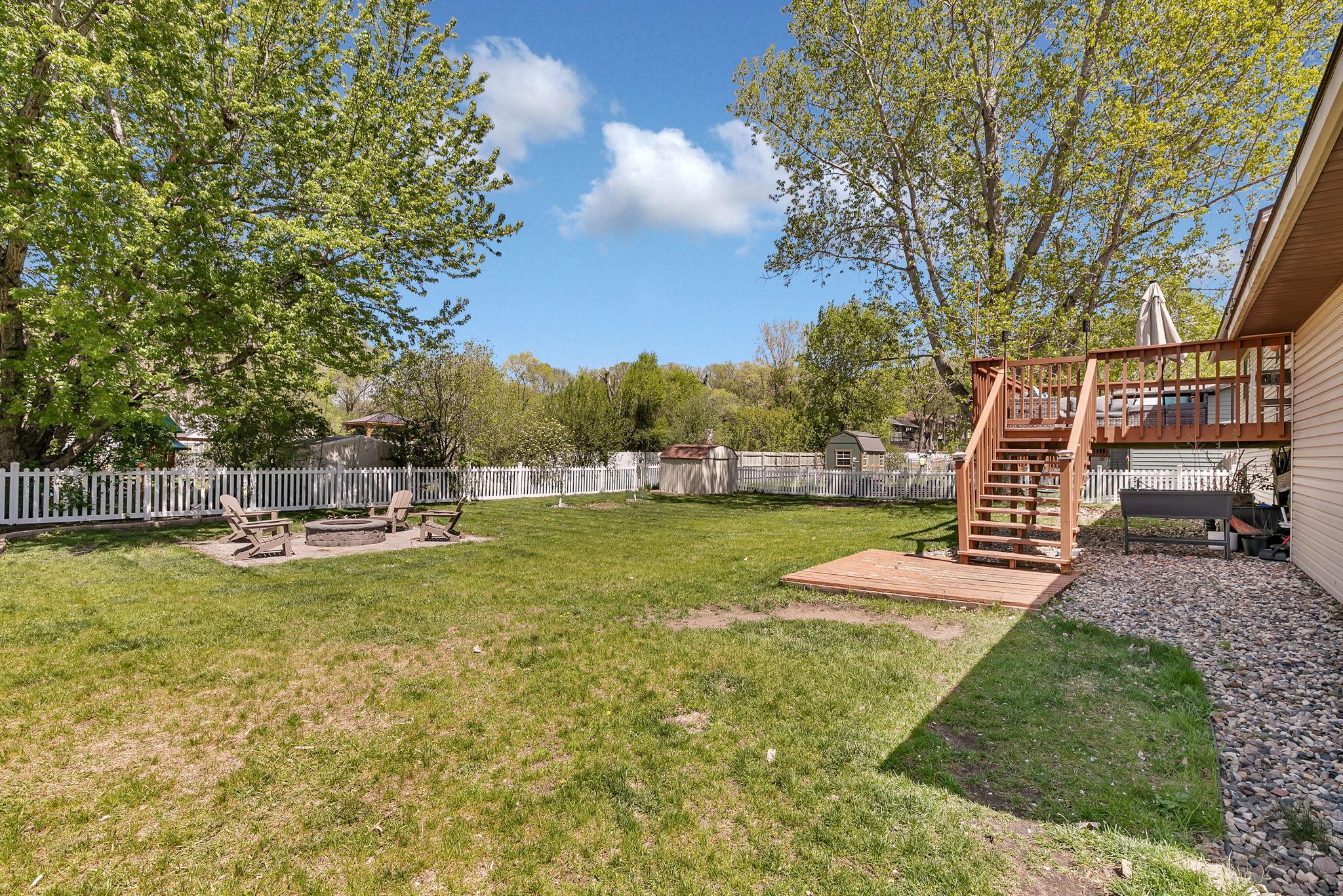 Back yard over looking deck and firepit