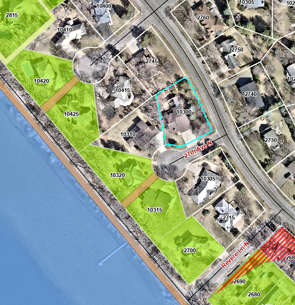 deeded easement is shown in brown shaded area