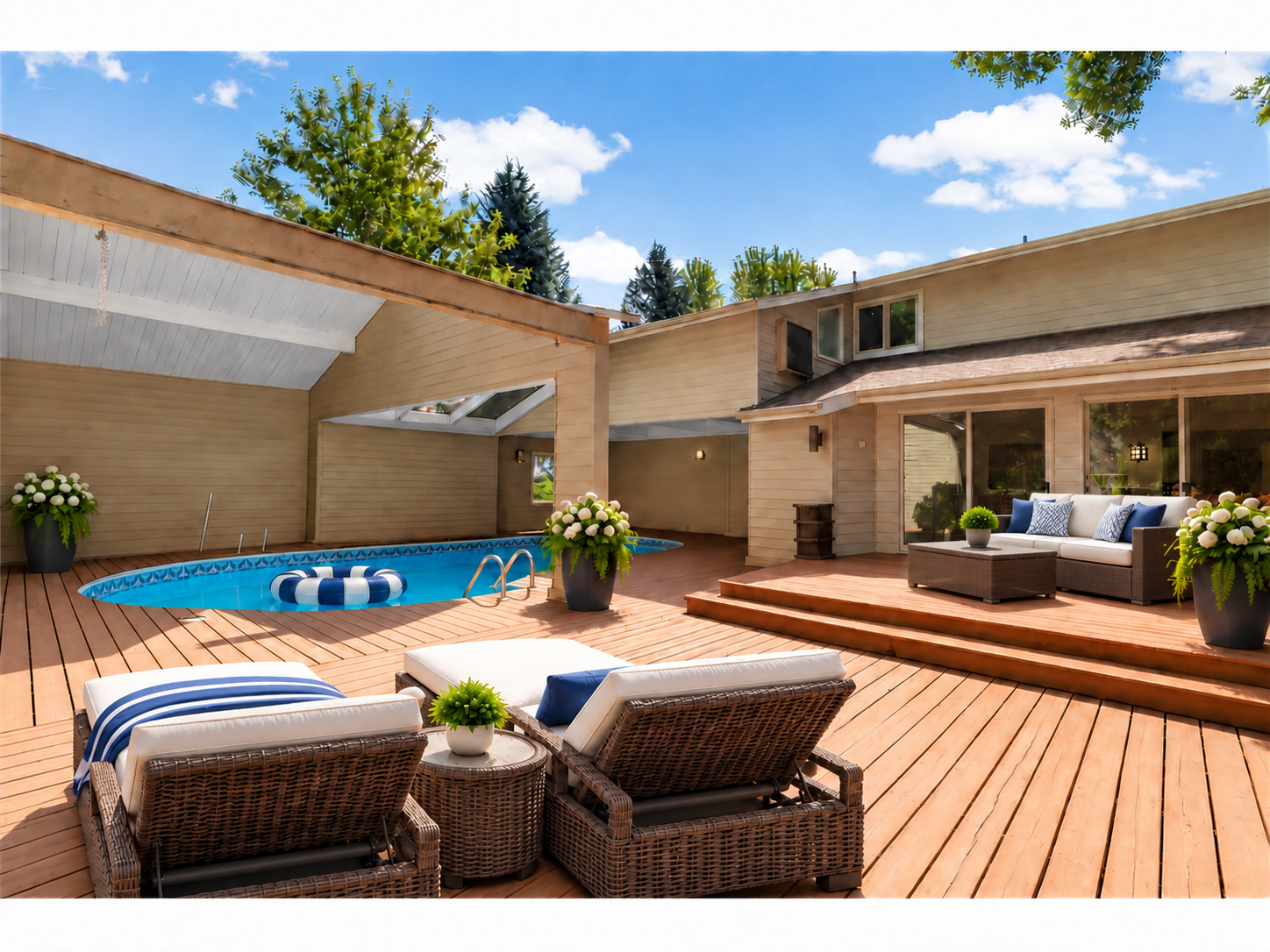 Virtually staged Upper deck sofa facing the pool.png